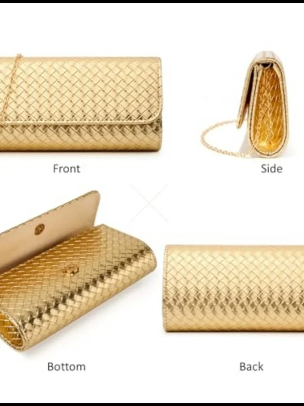 Woven PU Leather Evening Clutch Crossbody Bag Detachable Chain Wedding Party